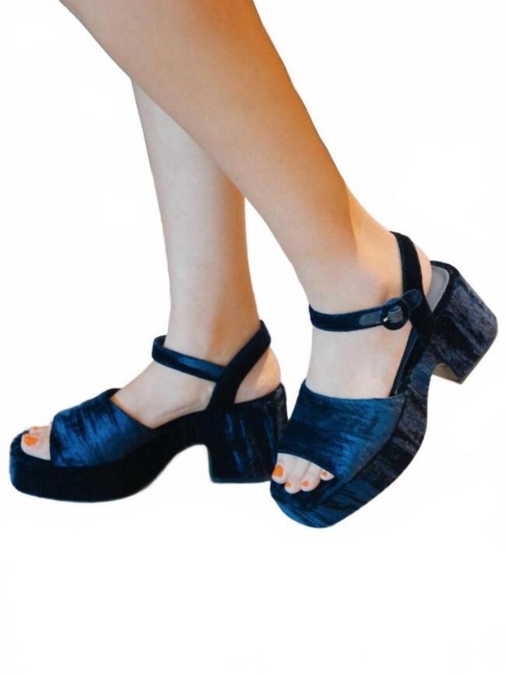 NEW CHOCOLAT BLU helga sandal in navy velvet size 6.5